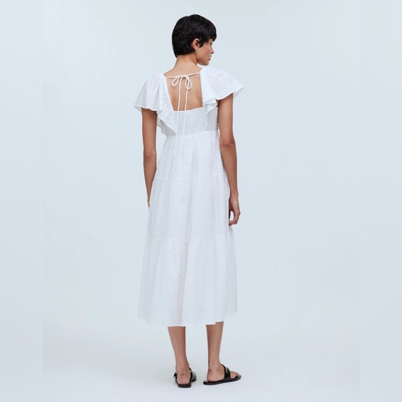 Madewell Tie-Back Flutter-Sleeve Tiered Midi Dress in White Size 4 - Picture 4 of 16